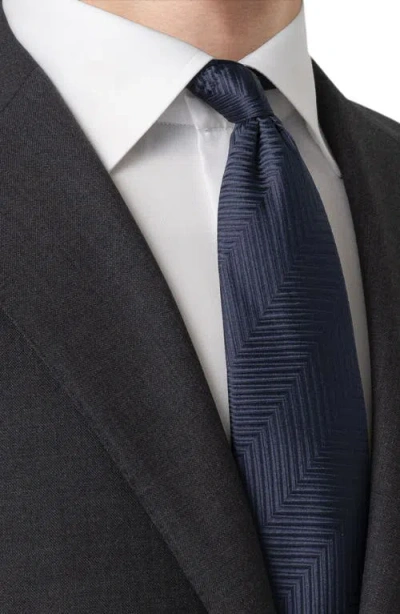 Eton Herringbone Silk Tie In Blue