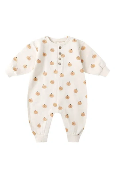 Quincy Mae Pumpkin Print Fleece Romper In White