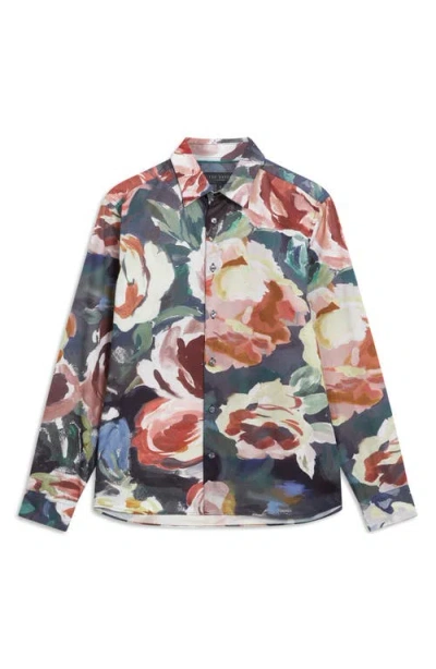 Ted Baker Brynhil Regular Fit Large Painted Floral Shirt In Multi