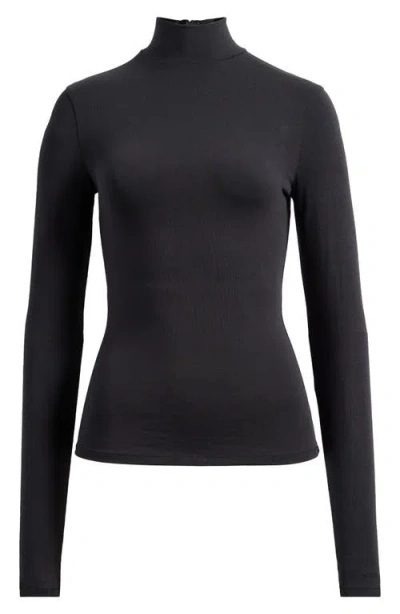Skims Stretch Cotton Jersey Turtleneck Top In Black