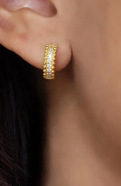 Argento Vivo Sterling Silver Beaded Cubic Zirconia Hoop Earrings In Gold