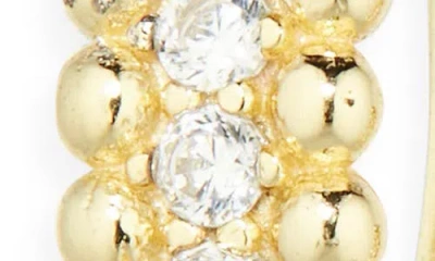 Argento Vivo Sterling Silver Beaded Cubic Zirconia Hoop Earrings In Gold