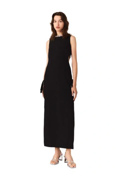 Maje Jewel-collar Maxi Dress In Black