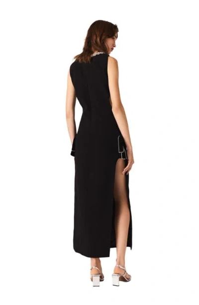 Maje Jewel-collar Maxi Dress In Black