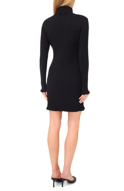 Cece Long Sleeve Rib Turtleneck Sweater Minidress In Black