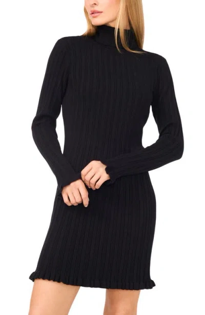 Cece Long Sleeve Rib Turtleneck Sweater Minidress In Black