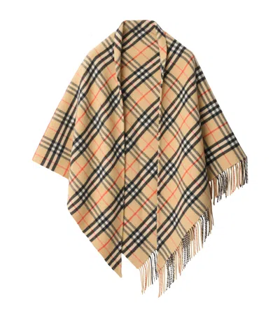 Burberry Fringed Checked Wool And Cashmere-blend Cape In Multi