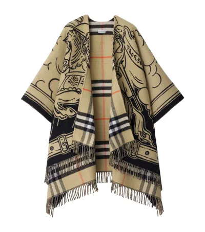 Burberry Wool Reversible Check Ekd Cape In Brown