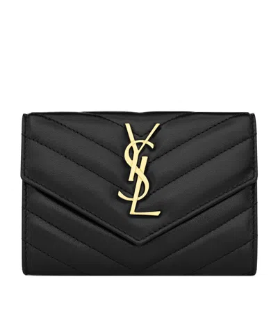 Saint Laurent Small Monogram Matelassé Envelope Wallet In Black
