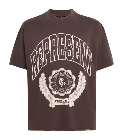 Represent Legacy Crest Cotton T-shirt With Distressed Effect In Burgundy