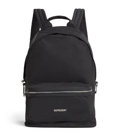 Represent Mens Black Script Hardware Nylon Backpack In Black