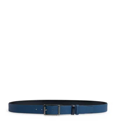Dunhill Leather Reversible Rounded Roller Buckle Belt In Blue