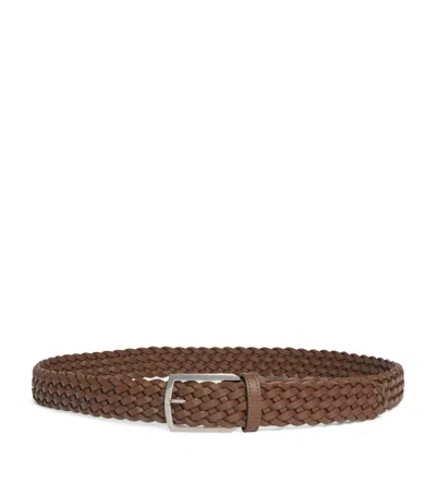 Dunhill Leather Braided Belt In Brown