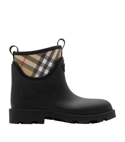 Burberry Marsh Stamp Checked Nylon-trimmed Rubber Ankle Boots In Black