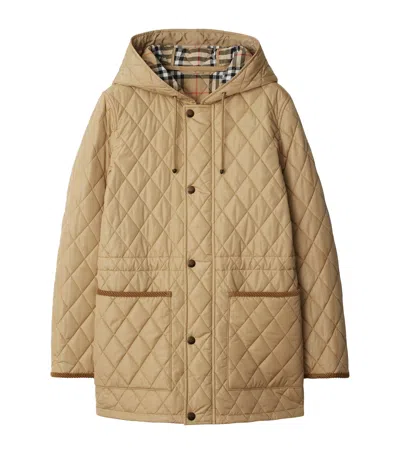 Burberry Beige Nylon Bromley Quilted Parka In Brown