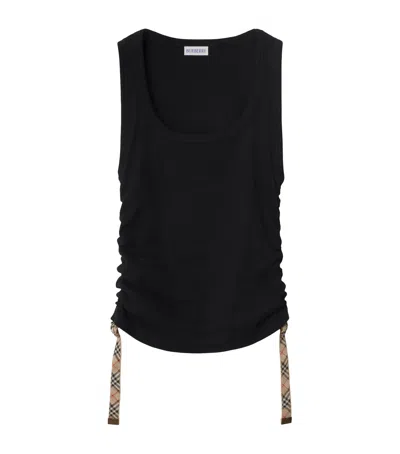 Burberry Cotton-blend Gathered Tank Top In Black