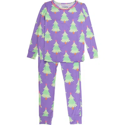 Rufflebutts Girls Softsnooze Ruffle Long Sleeve Pajama Set In Purple