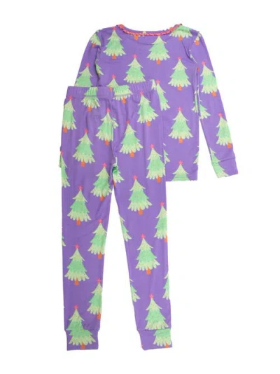 Rufflebutts Girls Softsnooze Ruffle Long Sleeve Pajama Set In Purple