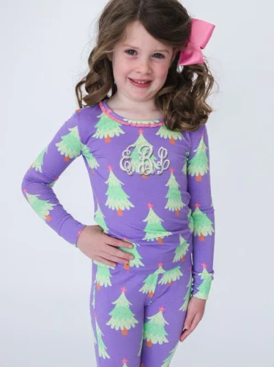 Rufflebutts Girls Softsnooze Ruffle Long Sleeve Pajama Set In Purple