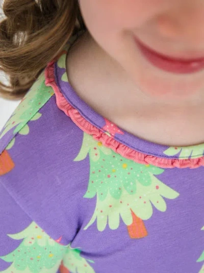 Rufflebutts Girls Softsnooze Ruffle Long Sleeve Pajama Set In Purple