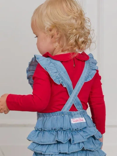 Rufflebutts Baby Girls Knit Long Sleeve Ruffle Peter Pan Bodysuit In Red