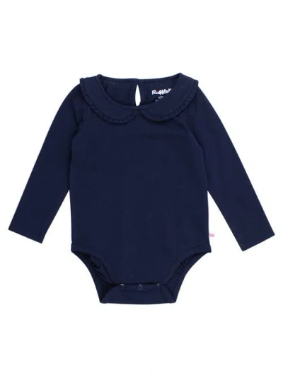 Rufflebutts Baby Girls Knit Long Sleeve Ruffle Peter Pan Bodysuit In Blue