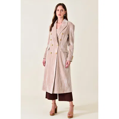 Modenaire Velvet Double-breasted Coat With Structured Lapels And Buttons In Neutral