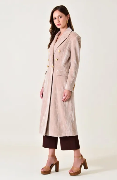 Modenaire Velvet Double-breasted Coat With Structured Lapels And Buttons In Neutral