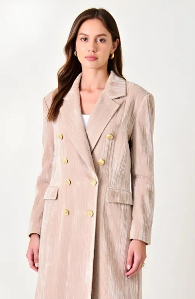 Modenaire Velvet Double-breasted Coat With Structured Lapels And Buttons In Neutral