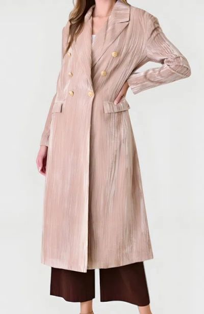 Modenaire Velvet Double-breasted Coat With Structured Lapels And Buttons In Neutral