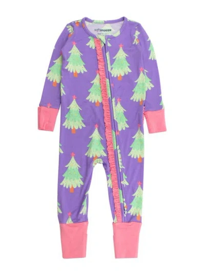 Rufflebutts Baby Girls Softsnooze Convertible Ruffle One Piece Pajama In Purple