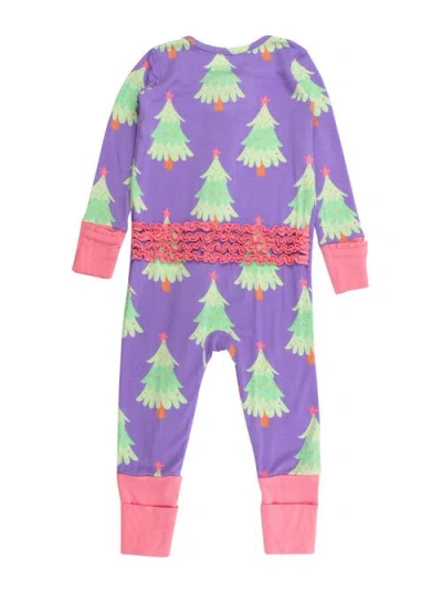 Rufflebutts Baby Girls Softsnooze Convertible Ruffle One Piece Pajama In Purple