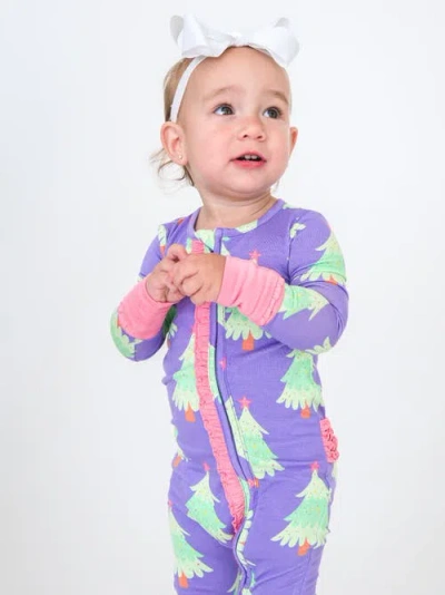 Rufflebutts Baby Girls Softsnooze Convertible Ruffle One Piece Pajama In Purple