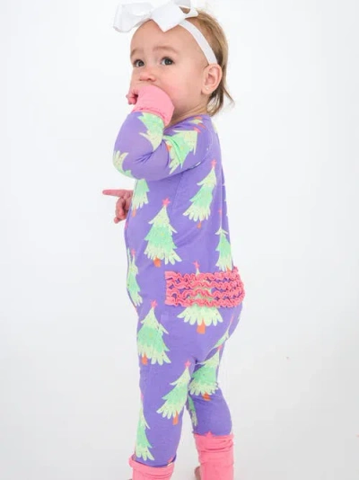 Rufflebutts Baby Girls Softsnooze Convertible Ruffle One Piece Pajama In Purple