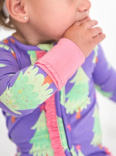 Rufflebutts Baby Girls Softsnooze Convertible Ruffle One Piece Pajama In Purple