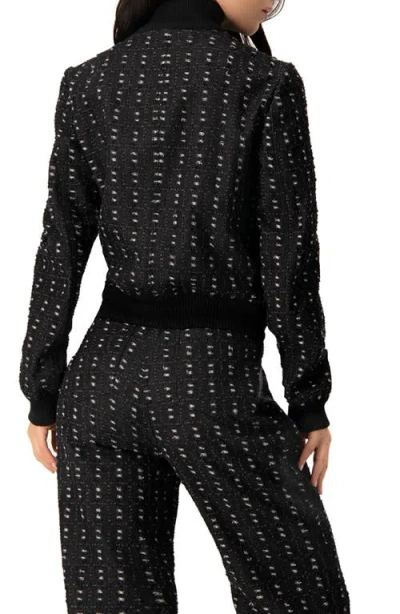 Ivonne Textured Denim Bomber Jacket With Front Zip In Black