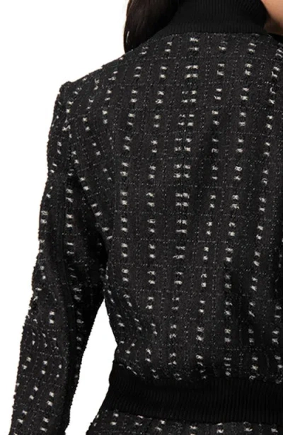 Ivonne Textured Denim Bomber Jacket With Front Zip In Black