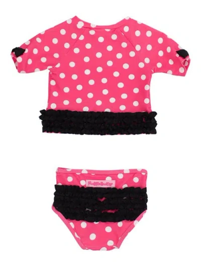 Rufflebutts Classic Bow Short Sleeve Upf50 Rash Guard 2-piece Swimsuit With Signature Rear Ruffles In Pink
