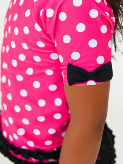 Rufflebutts Classic Bow Short Sleeve Upf50 Rash Guard 2-piece Swimsuit With Signature Rear Ruffles In Pink