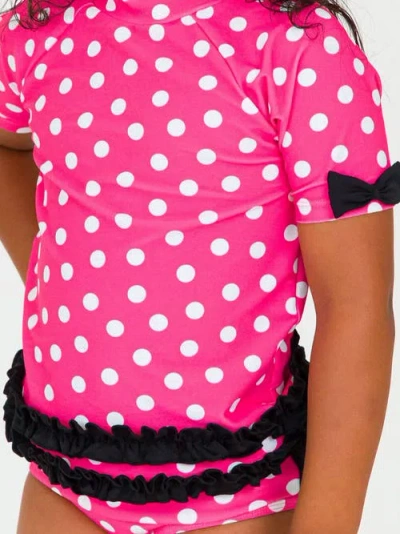 Rufflebutts Classic Bow Short Sleeve Upf50 Rash Guard 2-piece Swimsuit With Signature Rear Ruffles In Pink