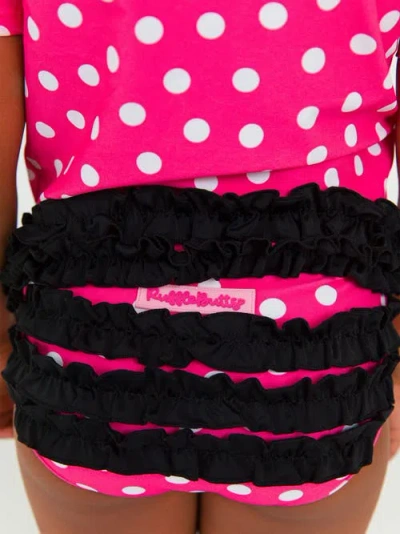 Rufflebutts Classic Bow Short Sleeve Upf50 Rash Guard 2-piece Swimsuit With Signature Rear Ruffles In Pink