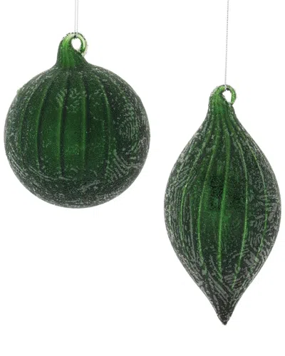 Melrose International Set Of 6 Beaded Glass Ornament In Green
