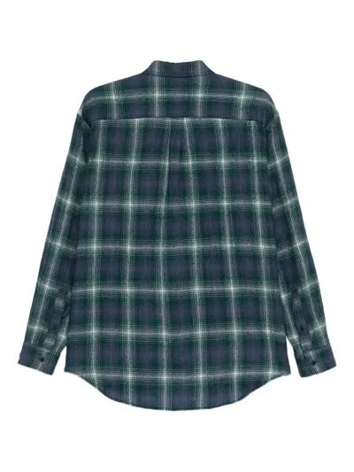 Auralee Lightweight Wool Plaid Long Sleeve Shirt In Blue