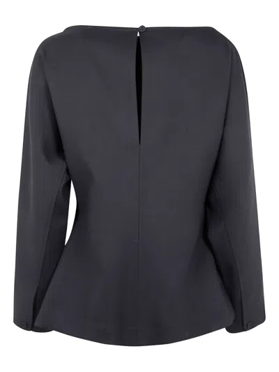 Studio Nicholson Long Sleeve Top Boat Neck Detail In Black