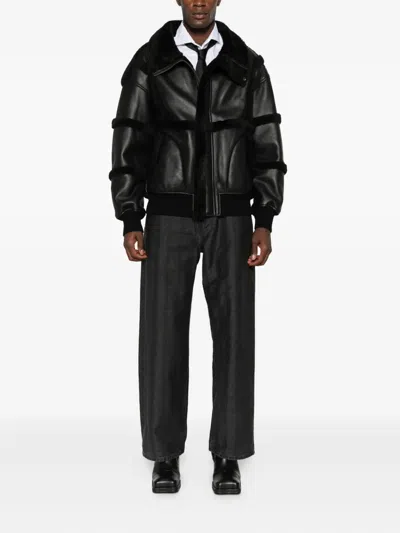 Feng Chen Wang Reversible Shearling Jacket In Black