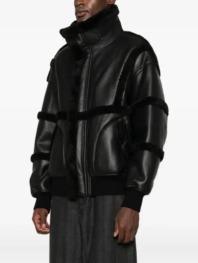 Feng Chen Wang Reversible Shearling Jacket In Black