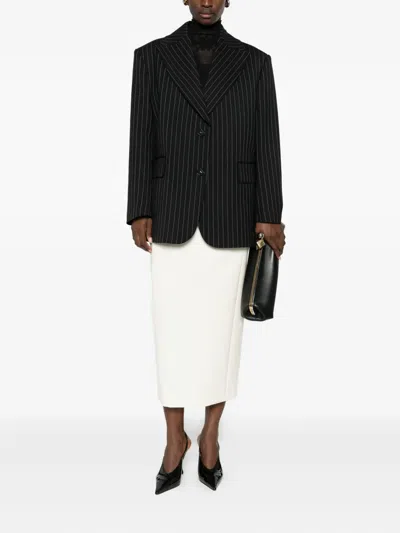 Les Filles D'eva Pinstripe Buttoned Blazer In Black
