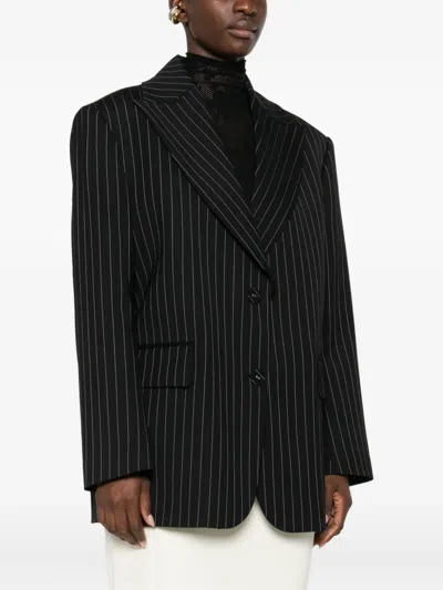 Les Filles D'eva Pinstripe Buttoned Blazer In Black