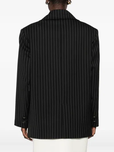 Les Filles D'eva Pinstripe Buttoned Blazer In Black