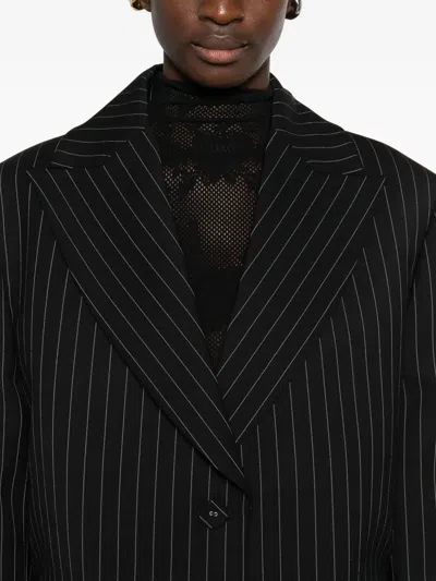 Les Filles D'eva Pinstripe Buttoned Blazer In Black